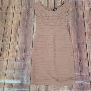 Adrianna Papell Womens Dress Brown 8 Tiered Midi Sheath Cap Sleeve Round Neck